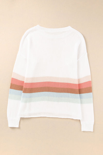 Ribbed Round Neck Striped Sweater