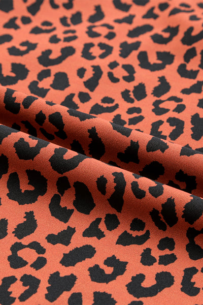 Short Puff Sleeves V Neck Leopard Print Top