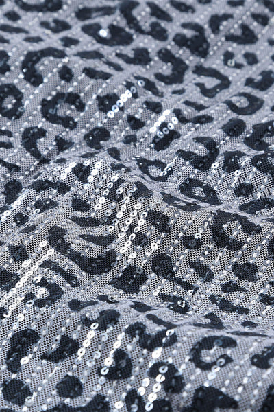 Leopard Sequins V Neck Wrap Dress with Tie