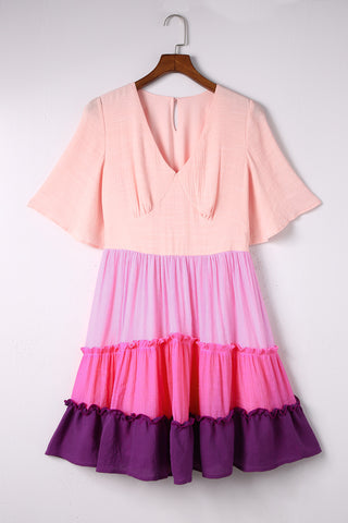 Ombre Colorblock Tiered Dress