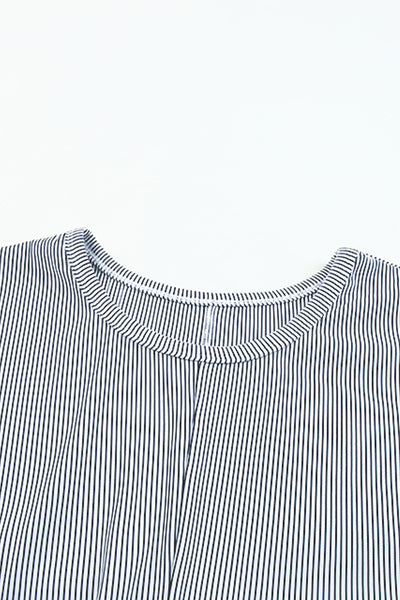 Ribbed Knit Round Neck Relaxed Tee