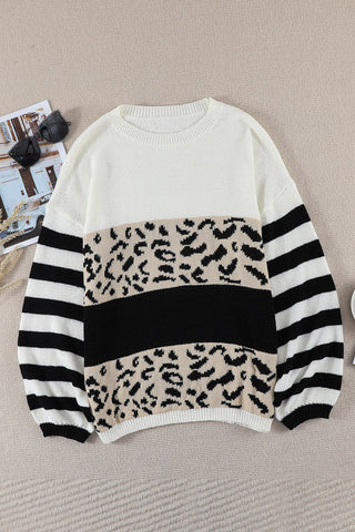 Slouchy Leopard Striped Colorblock Sweater