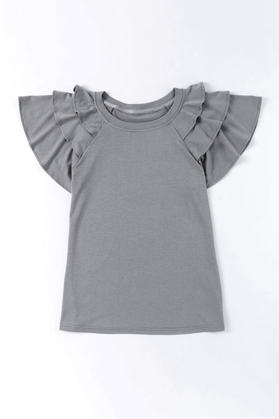 Plain Tiered Ruffled Short Sleeve T Shirt