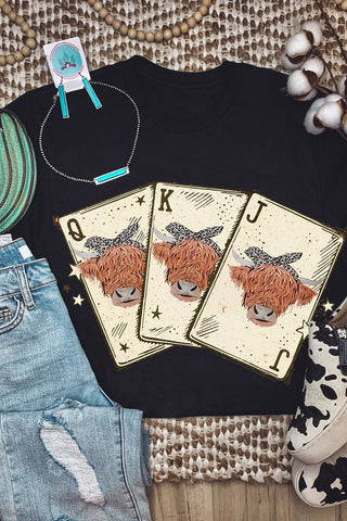 Cow Poker Cards Graphic Print Short Sleeve T Shirt