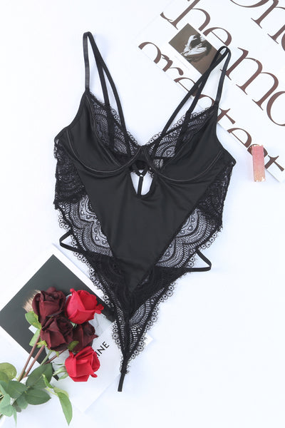 Lace Satin Cutout Strappy Teddy Lingerie