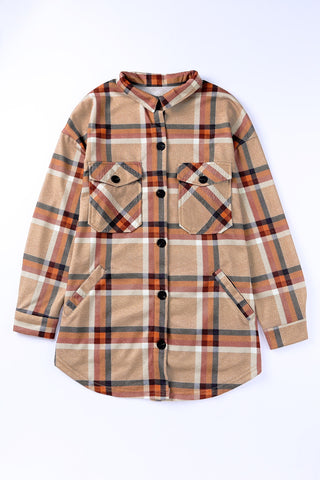 Chest Pockets Buttoned Oversized Plaid Shacket
