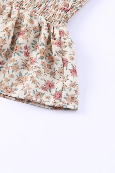 Floral Print Tie Straps Smocked Peplum Vest