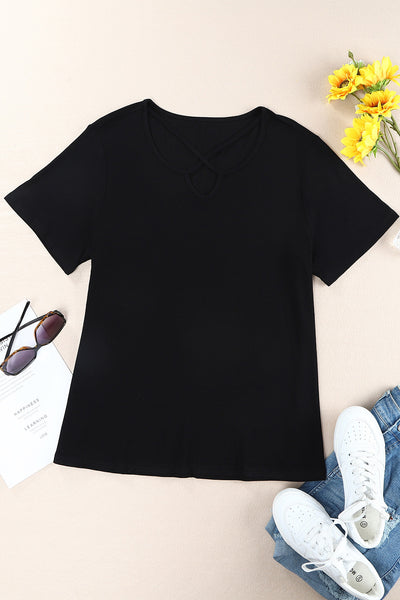 Plus Size Crisscross Ribbed Knit T-shirt