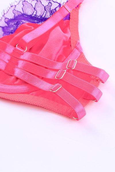 Lace Contrast Lingerie Set with Garter Belt
