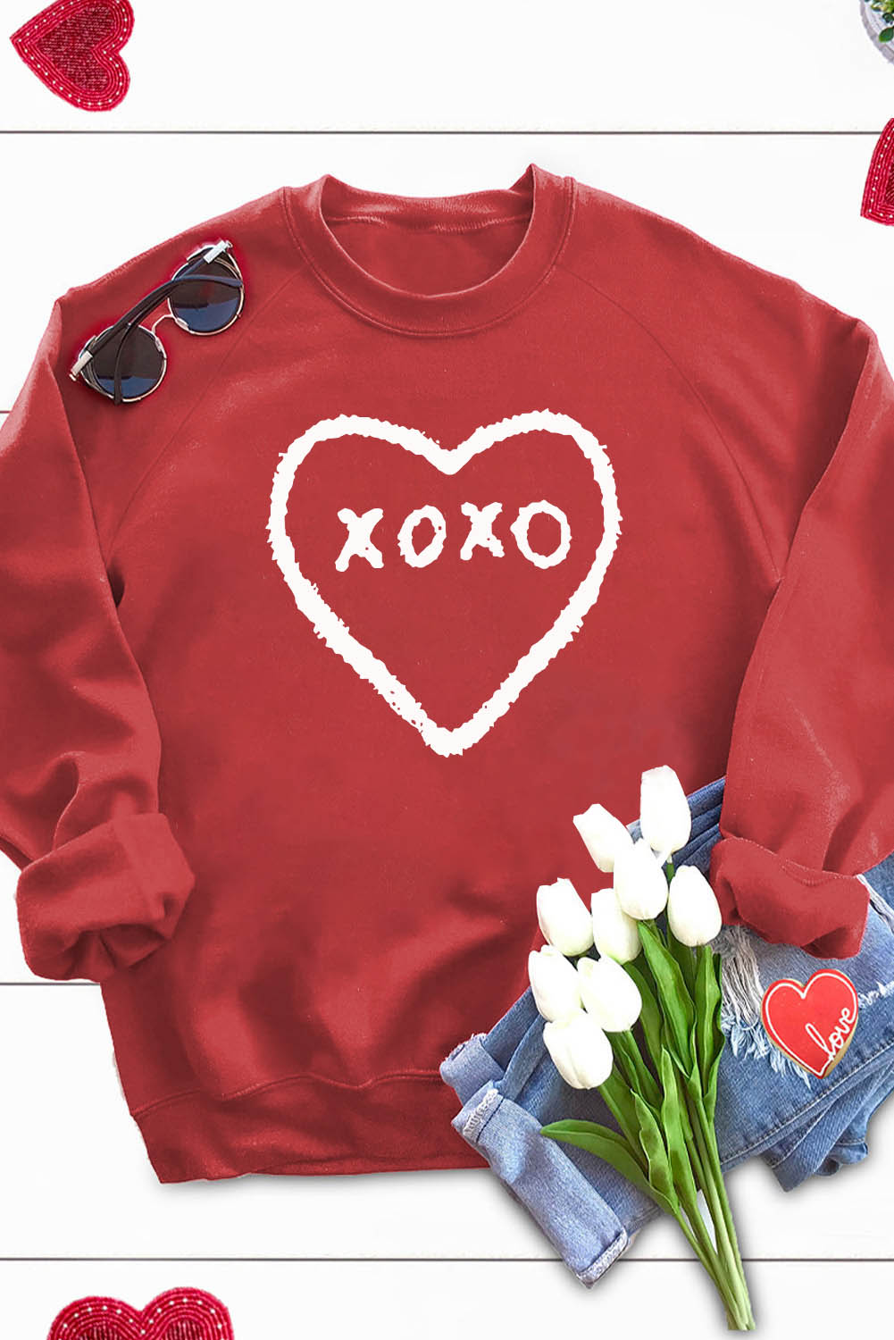 Heart Pattern Print Valentines Sweatshirt