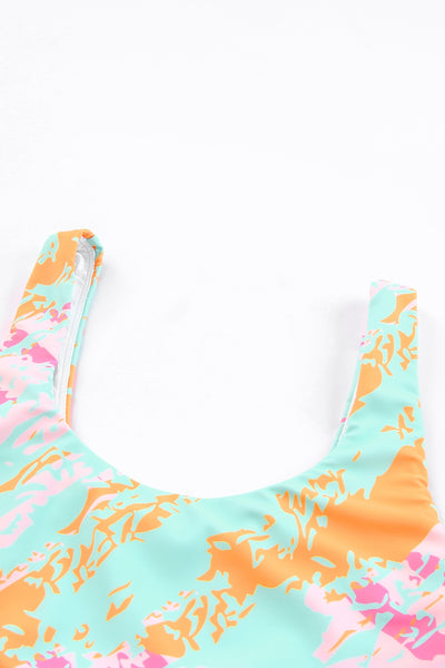 Abstract Waves Print High Waist Bikini Swimsuit