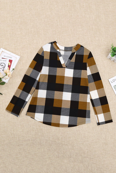 Duches Contrast Plaid Long Sleeve Top