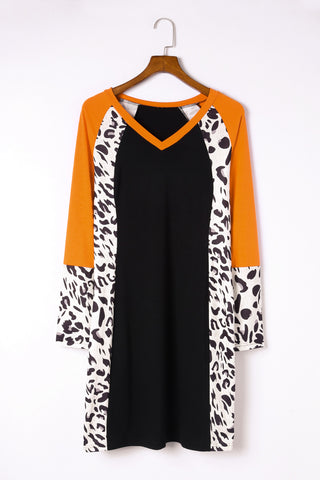 Leopard Color Block V-Neck Mini Dress
