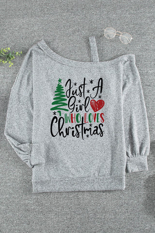 Christmas Letter Print Cut Out One Shoulder Top