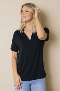 Collared V Neck Drop Sleeves T-shirt