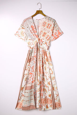 Deep V Kimono Sleeves Beach Dress with Split