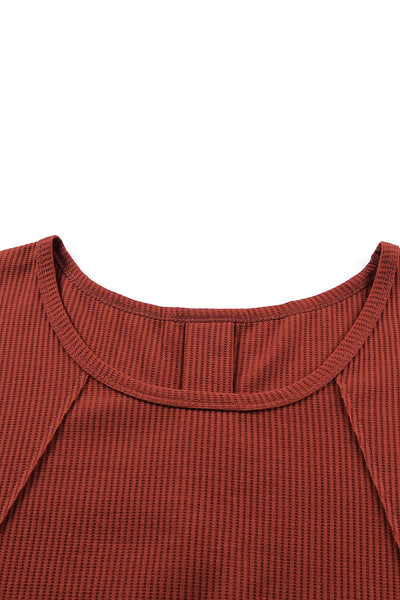 Waffle Knit Splicing Buttons Long Sleeve Top