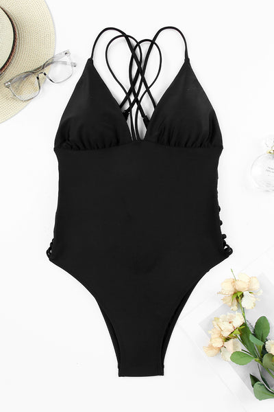 Backless Deep V Neck One Piece Swimsuit