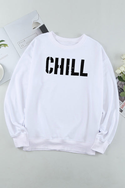Contrast Trim CHILL Letters Pattern Sweatshirt