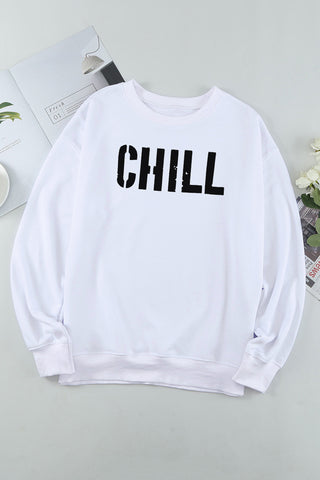 Contrast Trim CHILL Letters Pattern Sweatshirt