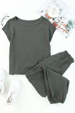 Crinkled Texture Tee and Jogger Pants Set