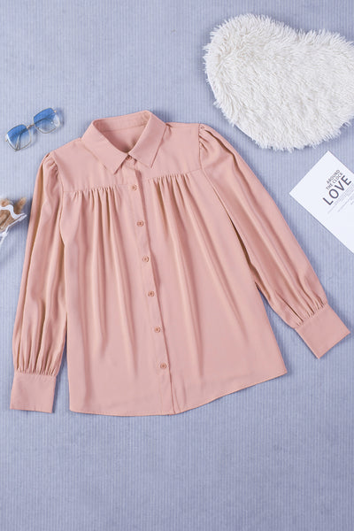 Classically Button Up Puff Sleeve Blouse