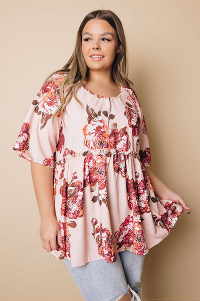 Plus Size - Babydoll Floral Tunic