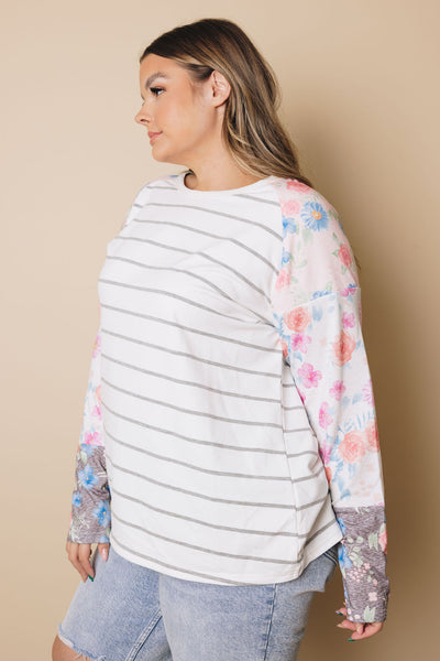 Plus Size - Charity Floral Long Sleeve Top