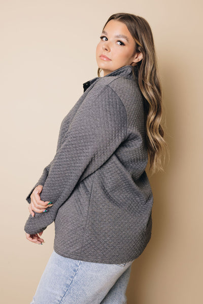 Plus Size - Quilted Button Up Sweatshirt