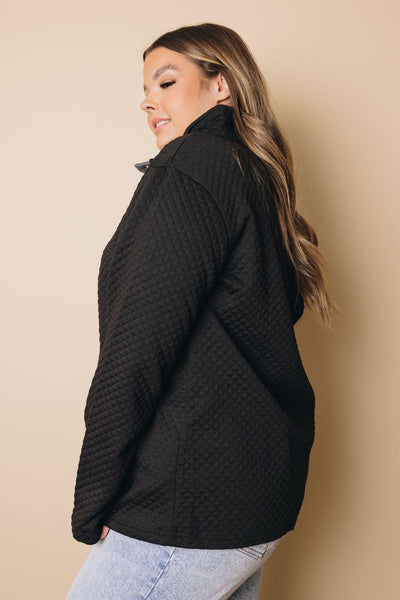 Plus Size - Quilted Button Up Sweatshirt