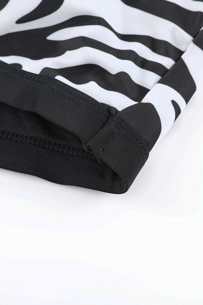 Asymmetric Strappy Zebra Print High Waist Bikini