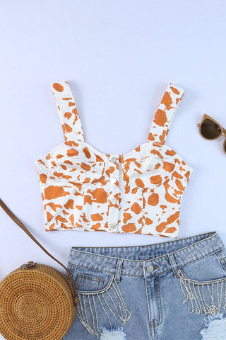 Cow Spots Print Buttons Cropped Tank Top