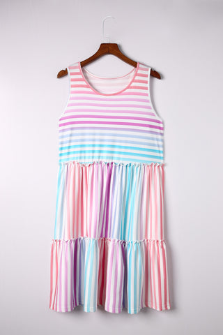Ombre Striped Sleeveless Tiered Plus Size Dress