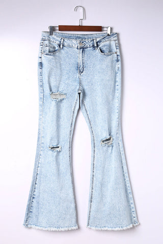 Distressed Acid Wash Flare Jeans
