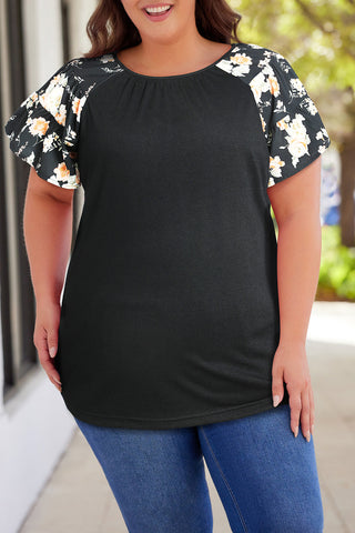 Floral Ruffle Sleeve Plus Size Top