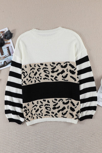 Slouchy Leopard Striped Colorblock Sweater