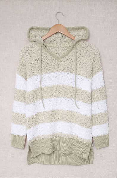 Color Block Side Slit Knitted Hooded Sweater