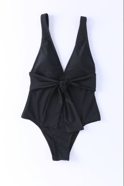 Deep V Neck Tie Waist One-piece Swimsuit