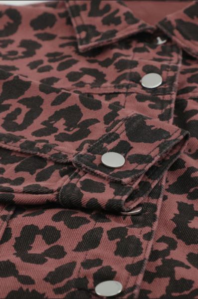 Leopard Print Raw Hem Buttoned Cropped Jacket