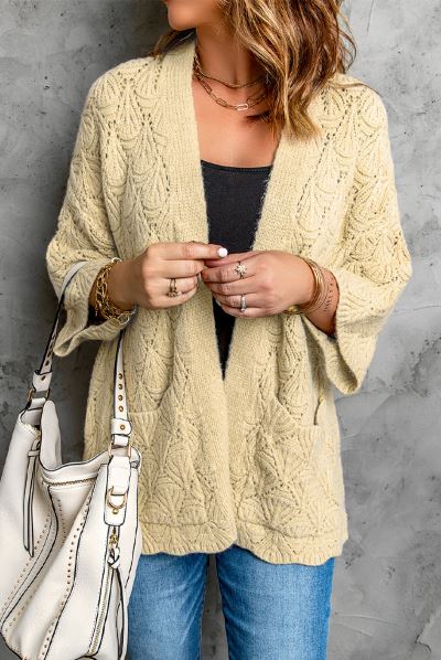 Textured Pocket Knit Open Front Cardigan