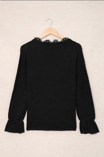 Eyelash V Neck Knitted Sweater