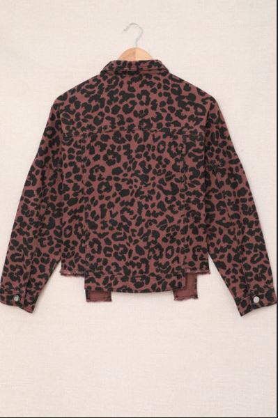 Leopard Print Raw Hem Buttoned Cropped Jacket