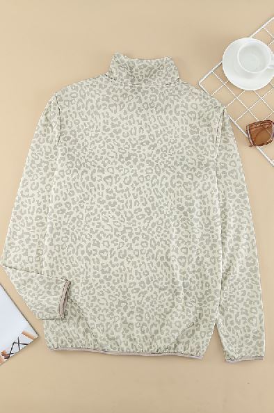 Lapel Snap Front Pocket Leopard Print Sweatshirt