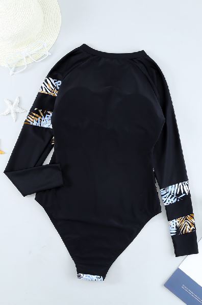 Print Zip-up Long Sleeve Surf Rash Guard Swimwear