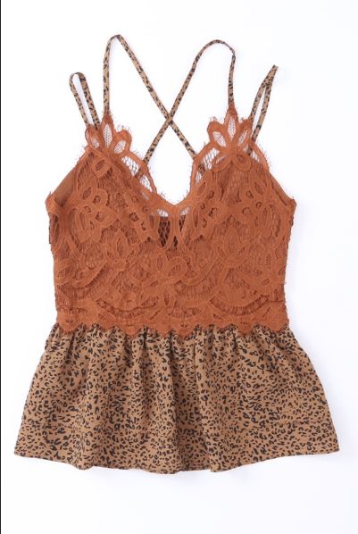 Contrast Print Lace Strappy Bralette Top