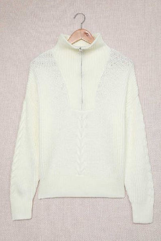 Zip Collar Drop Shoulder Knitted Sweater