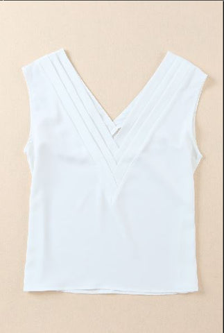 V Neck Pleated Backless Cap Sleeve Top