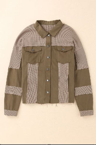 Ripped Seam Detail Button Up Waffle Knit Jacket