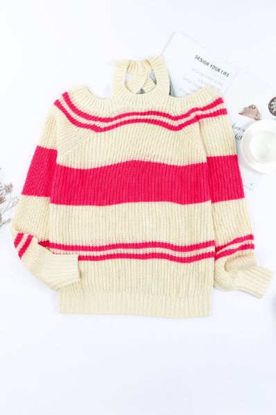 Sally Striped Cold Shoulder Sweater