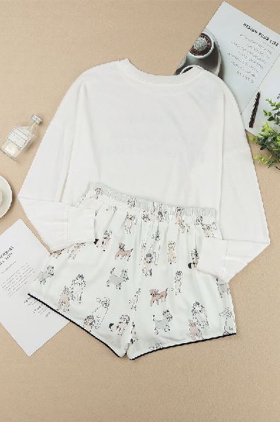 Long Sleeve Letters Pullover and Animal Shorts Lounge Set